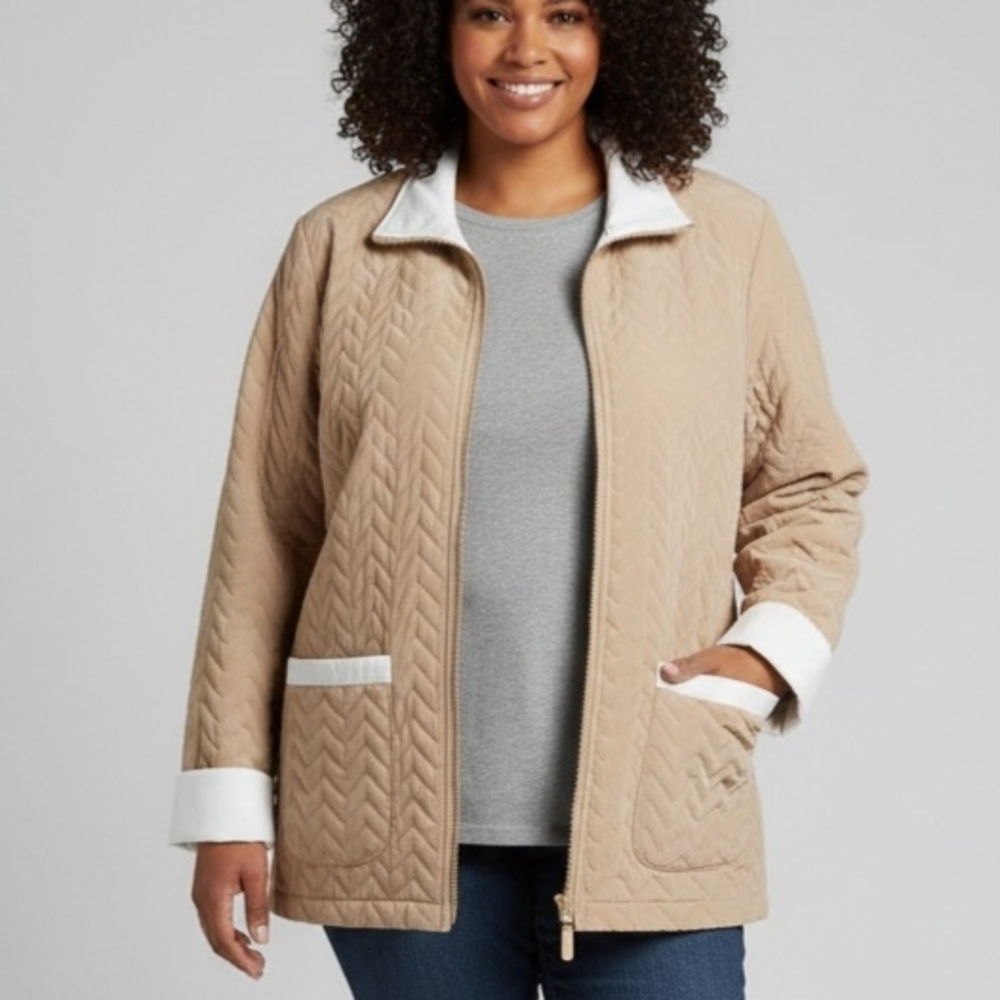 Susan Graver Tan Quilted Women's Jacket - Picture 1 of 2